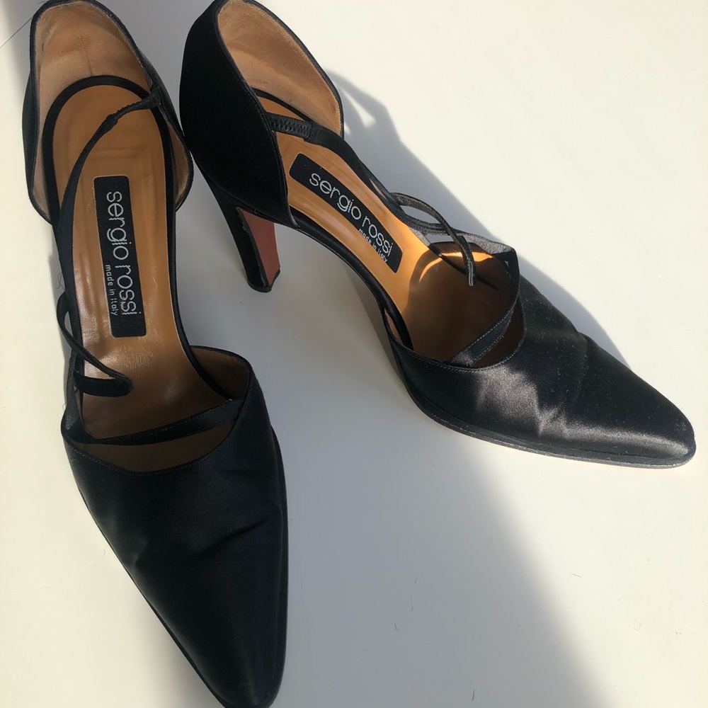 Sergio Rossi black 4.5” black satin heels size 40